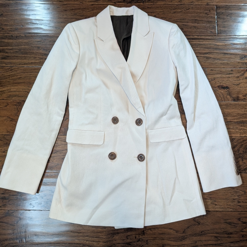 Women's Double-Breasted Cream Blazer Jacket